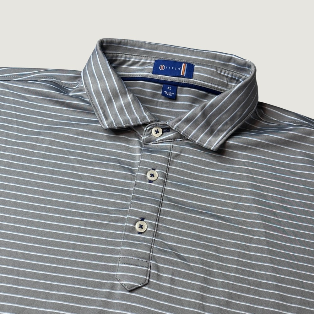 Stitch Polo Shirt Mens XL 231SA0101 Grey Striped Short Sleeve Golf Willow Bend